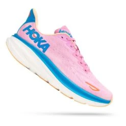 Hoka 8 Chaussures HOKA Clifton 9 Rose Chewing-gum Bleu Foncé Orange Femme
