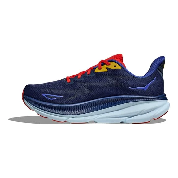 Chaussures HOKA Clifton 9 Wide Bleu Foncé Rouge Brillant Jaune 4 Chaussures HOKA Clifton 9 Wide Bleu Foncé Rouge Brillant Jaune – Image 2