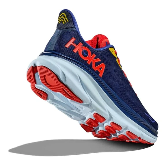 Chaussures HOKA Clifton 9 Wide Bleu Foncé Rouge Brillant Jaune 7 Chaussures HOKA Clifton 9 Wide Bleu Foncé Rouge Brillant Jaune – Image 5